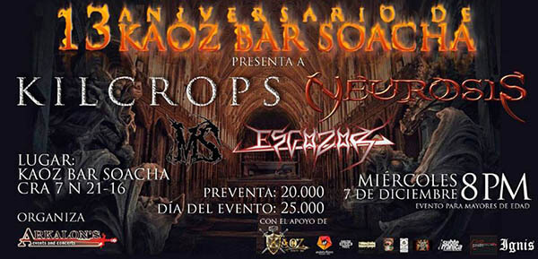 13 aos kaoz bar soacha concierto bogota colombia diciembre miercoles kilcrops neurosis thrash metal banda nacional eventos metalzone