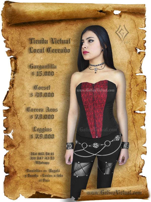 gargantilla necklace chocker corset corsette courset rings belts correa aros star pentagram leggins combined pants leather cotton ropa clothes gotica rockera metalera mujer dama woman girl female gothic rock metal femenina tienda online virtual domicilios bogota soacha envios colombia medellin cali popayan armenia cucuta tunja neiva ibague atlanta baltimore boston kansas new orleans