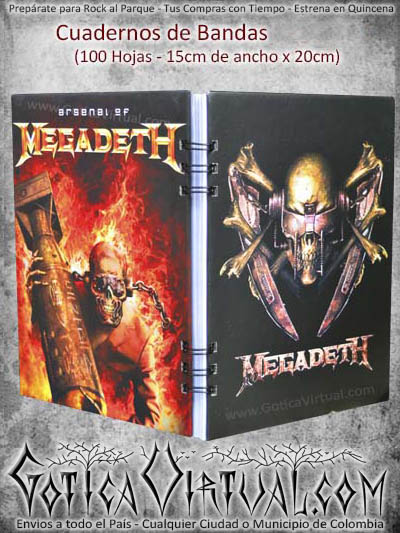 agenda cuaderno banda thrash megadeth arsenal fuego envios medellin cali manizales pereira colombia