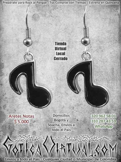 aretes notas musicales bogota metal negros ventas online envios a todo el pais cali medellin cauca cucuta yopal sucre rioacha neiva risaralda