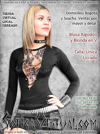 blusa algodon blonda en v pecho espalda licrada negro domicilios medellin cali cucuta pasto manizales pereira armenia villavicencio