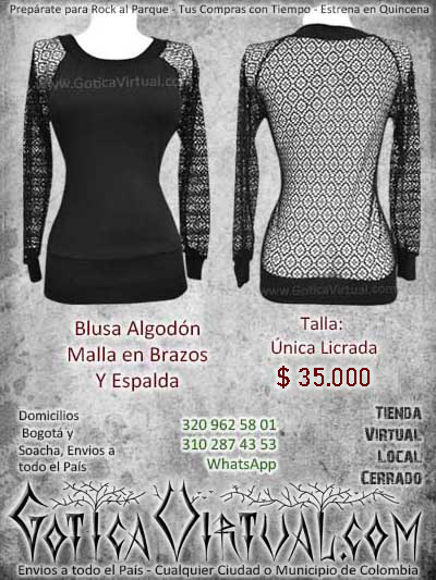 blusa algodon malla licrada negro domicilios medellin cali cucuta pasto manizales pereira armenia villavicencio