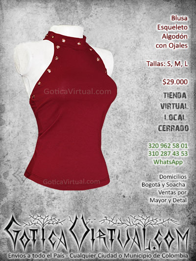 blusa esqueleto algodon roja ojales sexy rockera tien online gotica virtual bogota caldad manizales sincelejo colombia