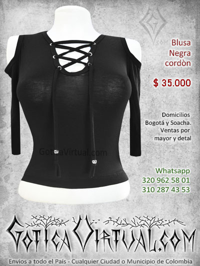 blusa algodon cordones pecho escote negra bonita economica tienda online rock metal bogota manizales sincelejo pasto cucuta colombia