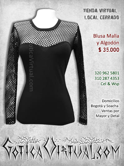 blusa algodon y mala bonita sexy negra rockera metalera bogota gotica virtual tienda venta economica bonita bogota colombia