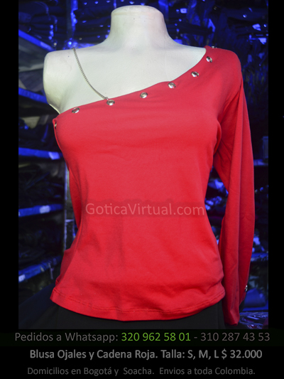 blusa ojales cadena algodon roja sexy una manga tienda online rock metal bogota valle bucaramanaga villavicencio tolima colombia