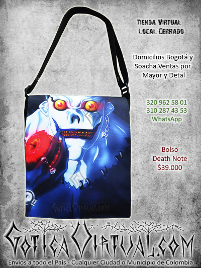 bolso maleta death note ryuk envios domicilios todo el pais bogota medellin cali manizales bucaramanga cordoba barranquilla cartagena leticia pasto