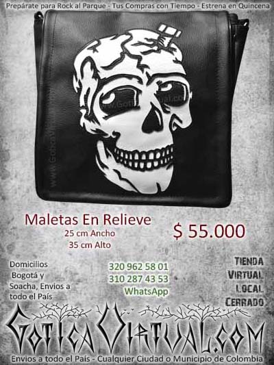 Bolso repujado calavera relieve negro con blanco economico envios medellin cali manizales pasto armenia pereira narino colombia