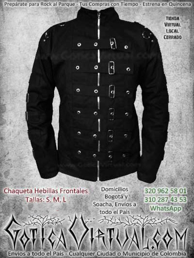 chaqueta hebillas frontales negra masculina hombre bogotarockera metalera ventas online envios a todo el pais medellin cucuta neiva cartago ibague cauca colombia