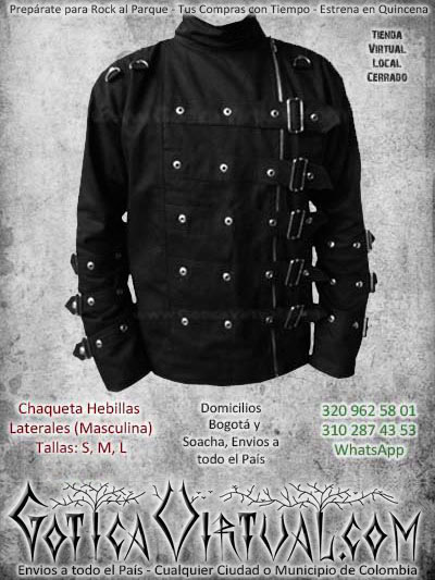 chaqueta hebillas laterales negra metalera rockera bodega ventas online bodega envios a todo el pais medellin quibdo rioacha colombia