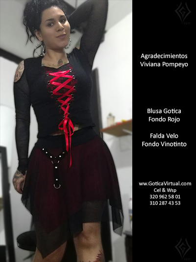 clientes gotica virtual viviana pompeyo blusa gotica falda velo fondo rojo ropa accesorios metal rock bogota yopal caldas cilleta cauca colombia