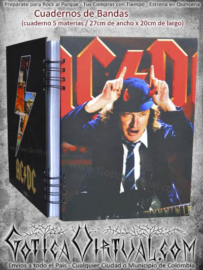 cuaderno bandas ac dc rock escolar agenda negro domicilios bogota soacha colombia cali medellin pasto