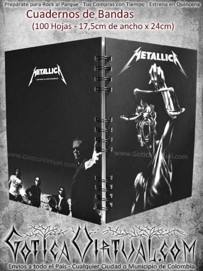 cuaderno bandas metallica nuevos escolar utiles agendas domicilios bogota cali medellin pasto cucuta manizales