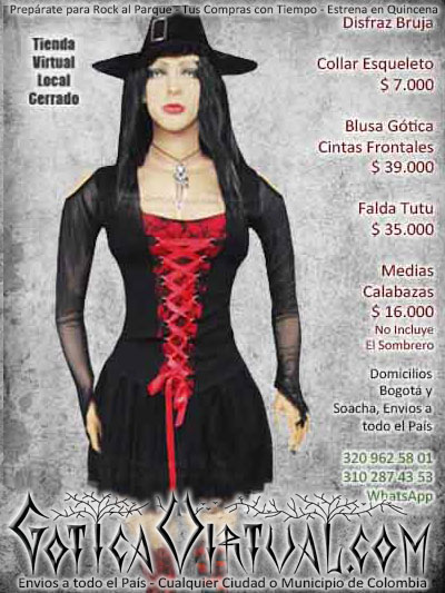 disfraz bruja sexy bogota blusa gotica falda tutu ventas online envios a todo el pais cali medellin cota cucuta rioacha guajira sucre tolima sincelejo popayan neiva colombia