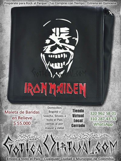 maleta bolso relieve iron maiden bandas economica venta online envios bogota valle meta villavicencio monteria cucuta colombia