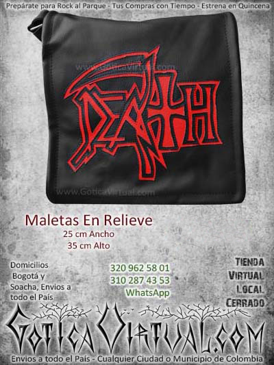Bolso repujado death negro y rojo en cuero funcional envios medellin cali manizales pasto armenia pereira narino colombia