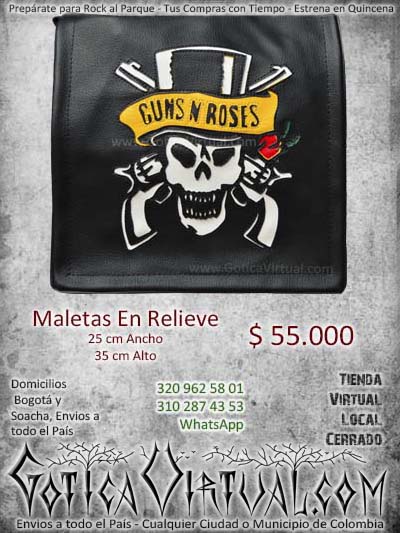 bolso repujado guns and roses logo calavera relieve en cuero envios medellin cali manizales pasto armenia pereira narino colombia