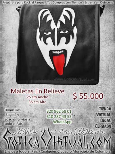 Bolso repujado kiss negro cuero envios medellin cali manizales pasto armenia pereira narino colombia