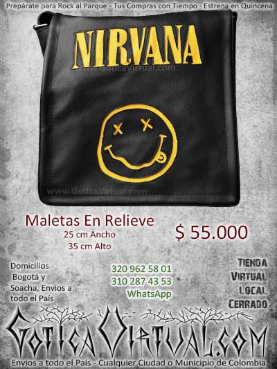 Bolso repujado Nirvana negro con amarillo cuero envios medellin cali manizales pasto armenia pereira narino colombia