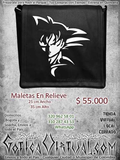 Bolso repujado goku blanco y negro stencil envios medellin cali manizales pasto armenia pereira narino colombia