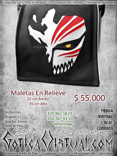  Bolso repujado anime manga blanco y negro economi practico relieve envios medellin cali manizales pasto armenia pereira narino colombia