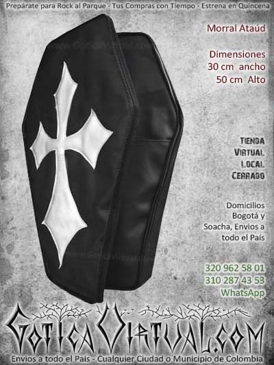 morral ataud gotico bolso gotico cruz maleta utiles escolares rock metal heavy gotic accesorios rockeros envios todo el pais colombia bogota medellin cali manizales