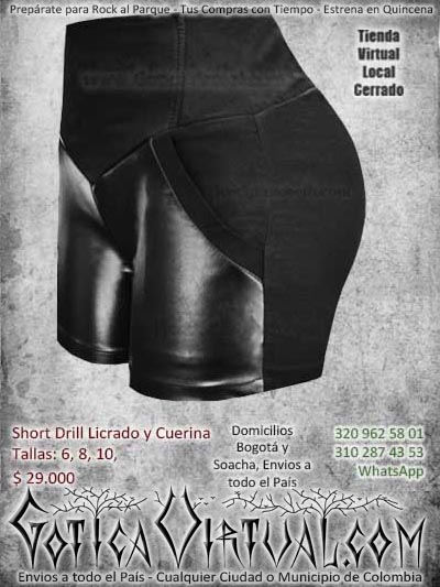 short negro cuerina dama hermoso bonito economico rockero metalero bogota ventas online envios a todo el pais cali medellin manizales cucuta yopal sucre sincelejo tolima colombia