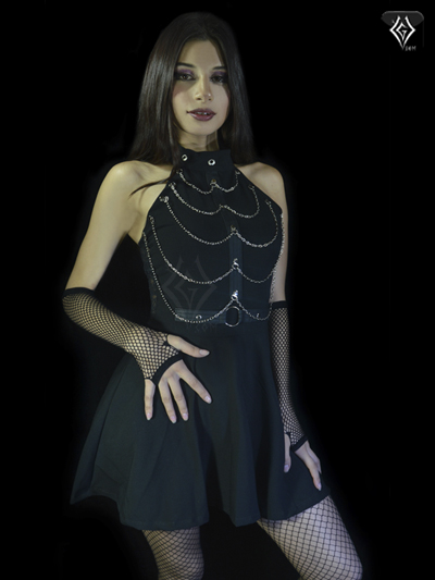 vestido rotondo arnes cadenas escote espalda licrado negro envios nacionales domicilios bogota soacha