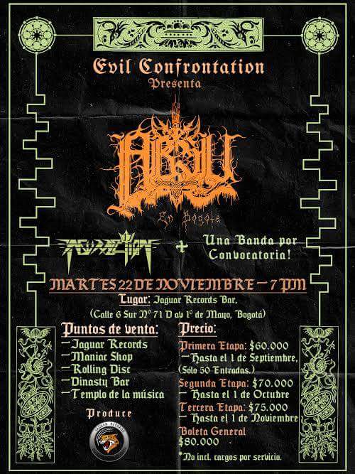 absu concierto bogota colombia jaguar records bar noviembre martes black thrash metal banda internacional eventos metalzone