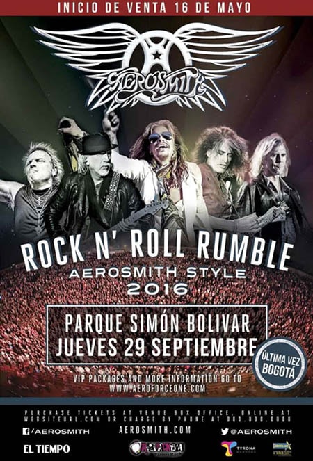 aerosmith concierto despedida bogota colombia parque simon bolivar septiembre jueves hard rock glam banda internacional estados unidos organizador tyrona eventos metalzone